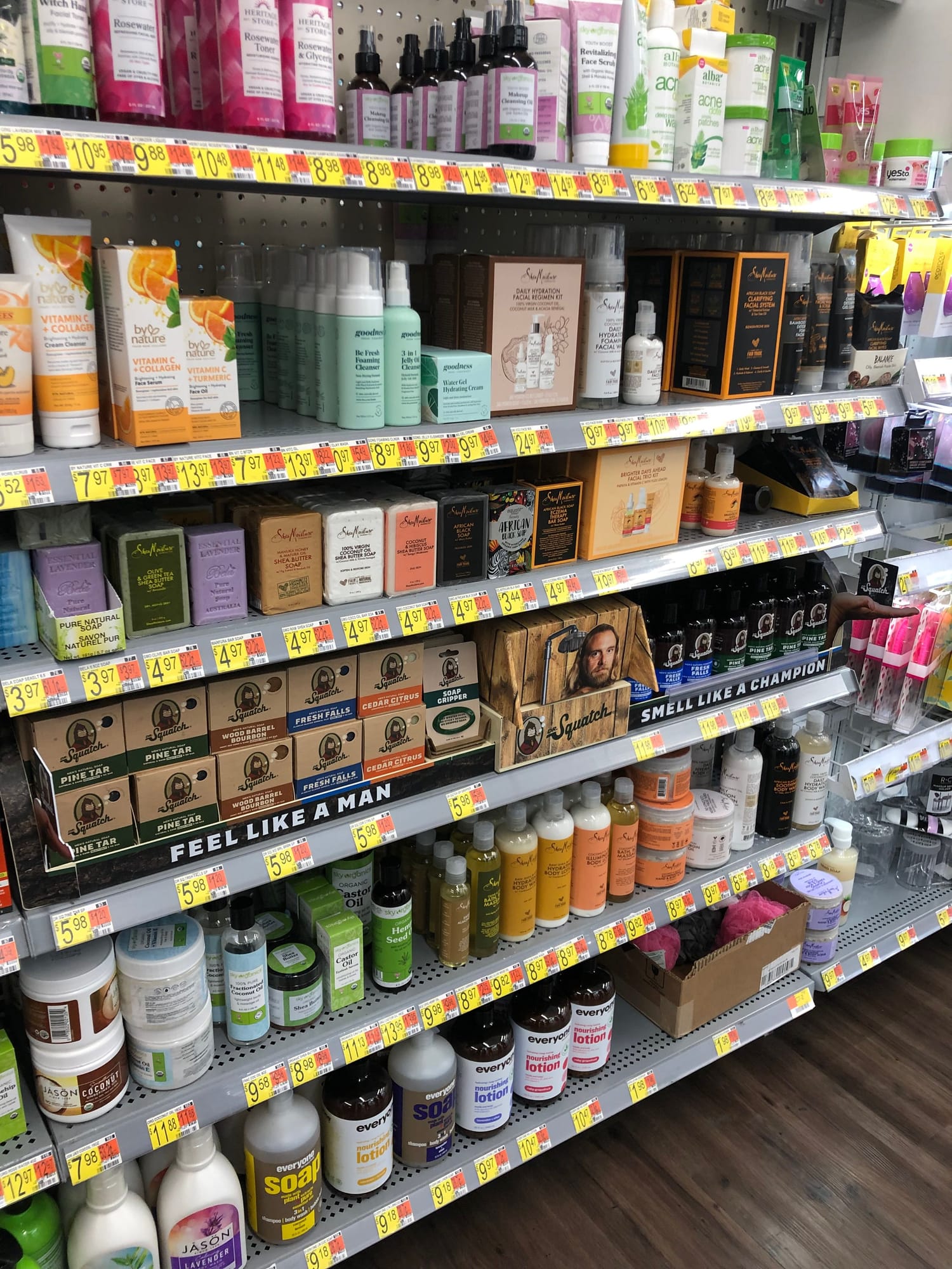 Dr. Squatch section on a store shelf