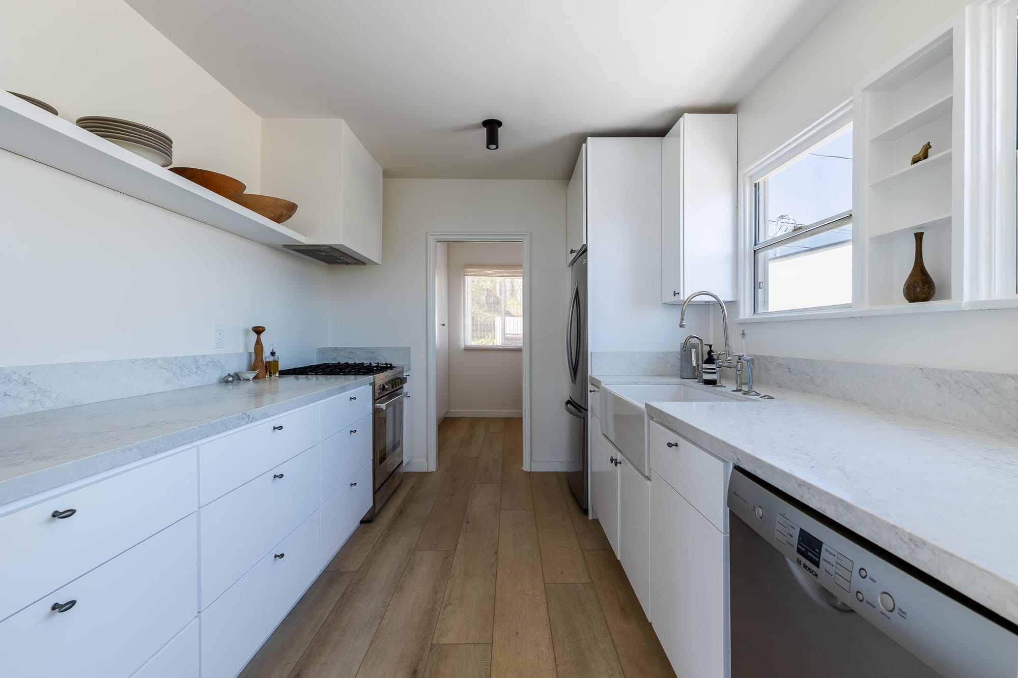 The renovated galley kitchen